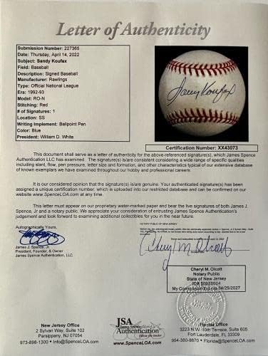 Сенди КУФАКС го потпиша бејзболот На Националната Лига На Ролингс-ЈСА ХХ43073-Бејзбол Со Автограм
