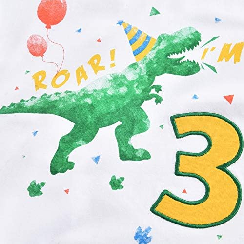 Wawsam 3-ти роденден момче кошула диносаурусна маица за роденденска маица 3 годишно дете диносаурус облека памук бела дино-забава кошула