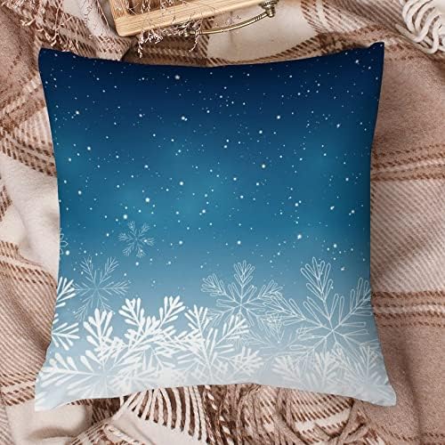 Сини Божиќни снегулки квадратни перници куќиште полиестерска перница капачиња фрлаат капаци за перници за декор на софа