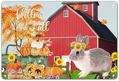 Здраво есенски знак симпатичен зајак со цветен метален знак тиква штала фарма калај знак пад добредојде знаци Денот на подароци
