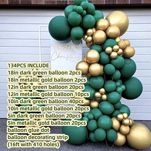 Темно Зелен Златен Балон Лак Венец Комплет-Метален Златен Балон 134 парчиња За Роденден,Дипломирање,Туш За Бебиња,Свадба,Божиќ, Декорација на