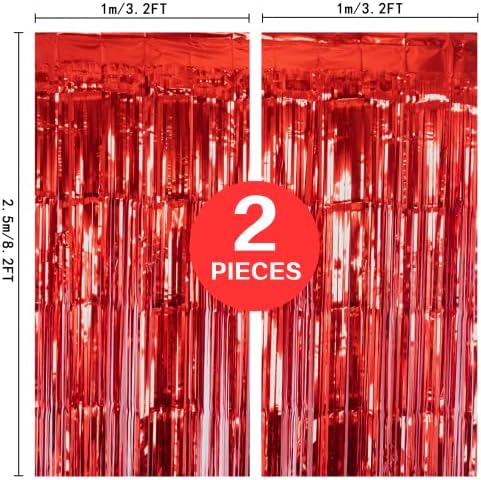 2 Спакувајте Црвена Метална Фолија За Фолија Раб Завеса, 3,2 Стапки x 8,2 Стапки Завеса За Завеси За Забава Фото Стримери За Ѕидни Завеси На