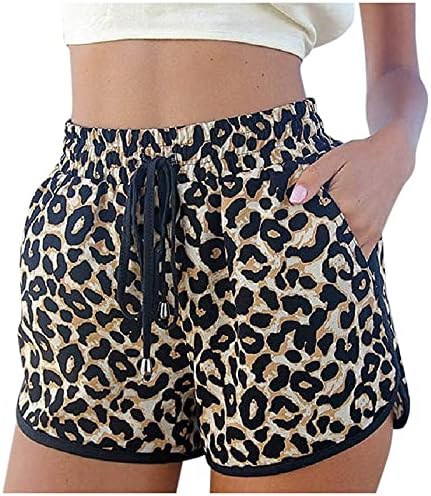 Обични панталони Печати со џебови шорцеви влече лето женски леопард плус кратки оштетени панталони за жени