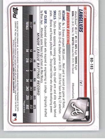 2020 Bowman Draft BD-183 Shea LangeLiers RC RC Dookie Atlanta Braves Baseball Trading Card