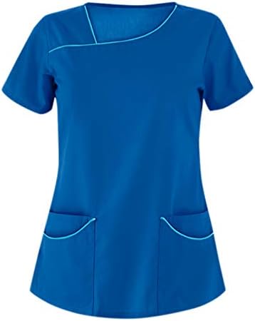 Блузи За Жени Вратот Кратки Ракави Туника Кошули Работна Облека Со Џебови 2023 Модни Секојдневни Блузи