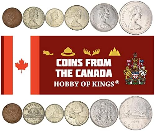 6 Монети Од Канада | Канадски Монета Сет Колекција 1 5 10 25 50 Центи 1 Долар | Циркулирани 1965-1987 | Кралицата Елизабета ВТОРА | Бивер |