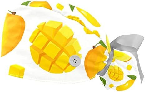 Работно капаче од 2 парчиња со копчиња и цртано цртано цртано манго, жолто овошје за чистење на овошје за жени долга коса