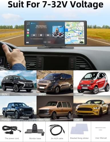 Безжичен Apple Carplay Пренослив Автомобил Стерео Android Auto 10.26 инчен HD Екран На Допир Пренослив CarPlay Екран СО Сири Bluetooth Гласовна