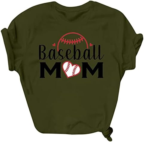 Бејзбол мама маички безбол графички маички со маици жени лето писмо печати кошула со краток ракав