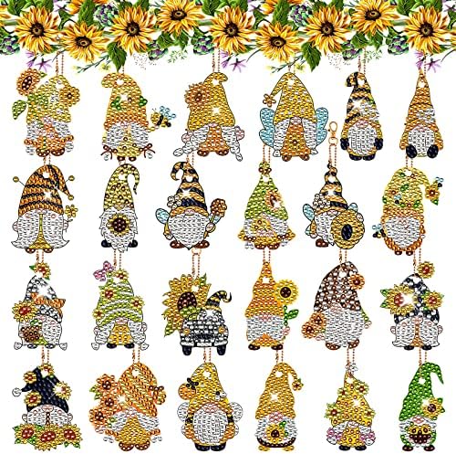 Rtteri 24 парчиња сончогледни дијаманти за сликање на дијаманти со алатки 5D Gnome Diamond Sainting Keychains Gnome Diamond Sainting Kits