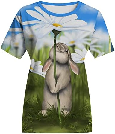 Womenенска Велигденска кошула симпатична зајаче печатење маички врвни летни екипаж вратот кратки ракави пуловер дами за велигденски врвови
