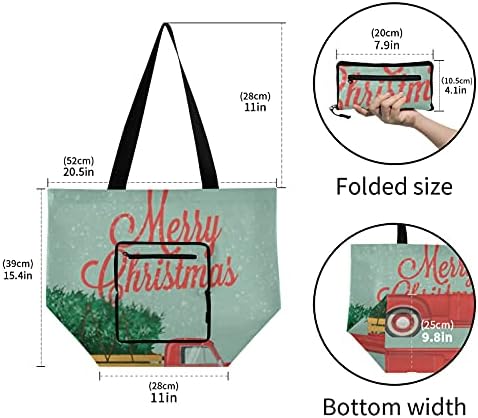 Среќен Божиќ Среќна Нова Година со преклопување на рамената торба за намирници што може да се употреби, тешка школа торба торба за шопинг за плажа,