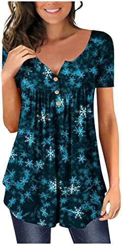 Жени преголеми кошули 2023 година, жени пролетни снегулки печати кратки ракави блузи екипаж вратот на вратот преголеми блузи сина