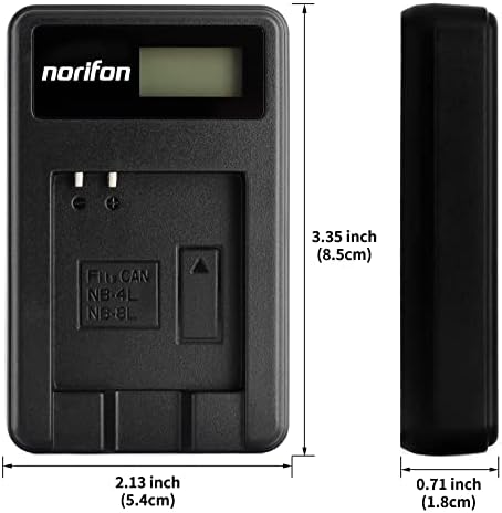 NORIFON NB-4L LCD USB полнач за Canon PowerShot SD750 SD780 IS SD1000 SD1100 е SD1400 е A2200 A3100 IS, IXY Digital 60, IXUS 220 HS, дигитална Ixus 70 камера и повеќе, црна, NB-4L-L
