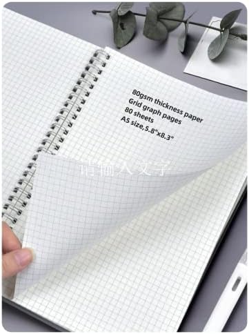A5 Grid Graph Graph Spealbook 10 Pack, 5,8 x8.3, транспарентен мат пластичен тврд подигнал и метална жица, густа хартија од 80gsm, секој