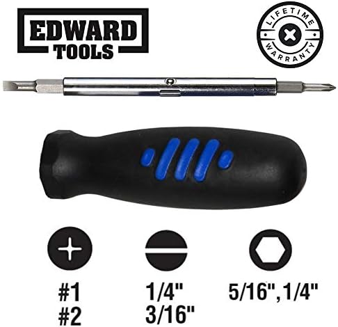 Едвард Алатки Мулти -алатки за шрафцигер 6 во 1 - комбинација со повеќе битни шрафцигер со 1, 2 Филипс, 3/16 , 1/4 Slotted, 1/4 , 5/16 двигатели