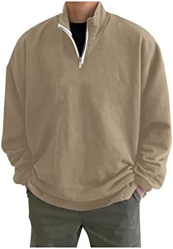 Wocachi Mens 1/4 zip up вратот пуловер, 2022 година Зимски држач за спортови за џебови за џебови мода лабава вклопена обична маичка