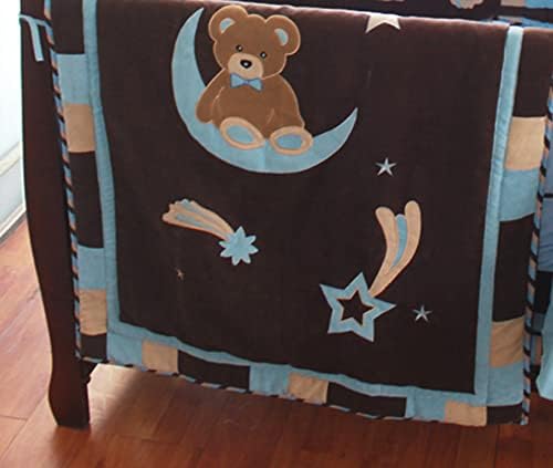 Cribmate Brown Blue Blue Teddy Bransurnsurn Crib Постелнини поставени starвездени месечини тематски бебешки моторче сет