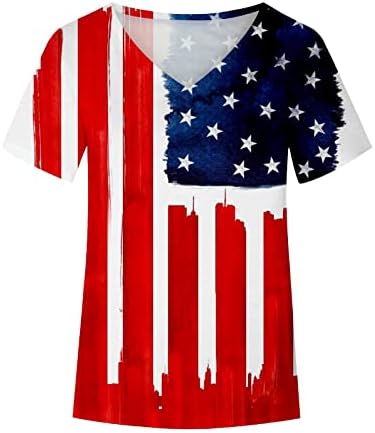 Дами Краток Ракав 2023 Внек Памук Американско Знаме Ѕвезда Графичка Блуза Кошула Top Лето Салон Врвот За Тинејџерки