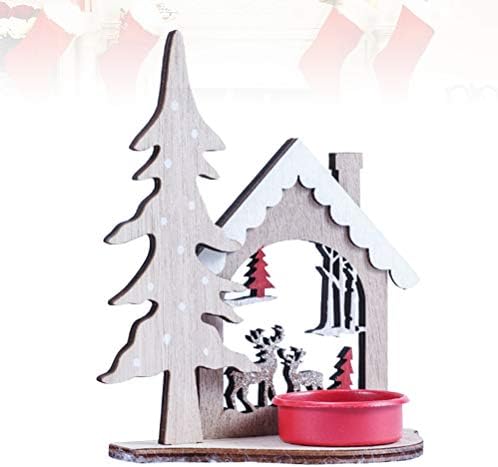 Божиќна Декорација Амосфун Креативен Божиќен Украс Дрвен Држач За Свеќи Божиќен Елен Дизајн Десктоп Декоративен Додаток За Дневна Соба