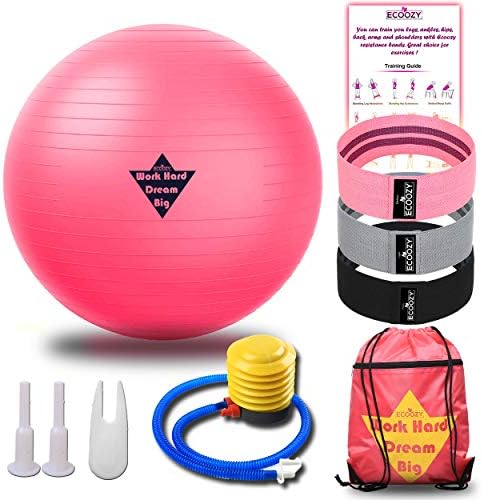 Вежба топка со поставени бендови за плен - топка за раѓање за бременост розова 65 см со основни лизгачи розово скокање јаже за вежби за тренингот