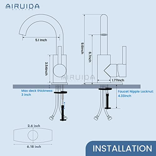 Airuida четкана никел единечна дупка за мијалник за мијалник, мала RV кујна кампери тапа со единечна рачка за лавална миксер допре