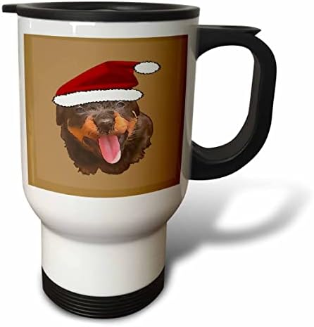 3drose Симпатично кученце Ротвејлер облечен во празнична капа од Дедо Мраз - чаши за патувања