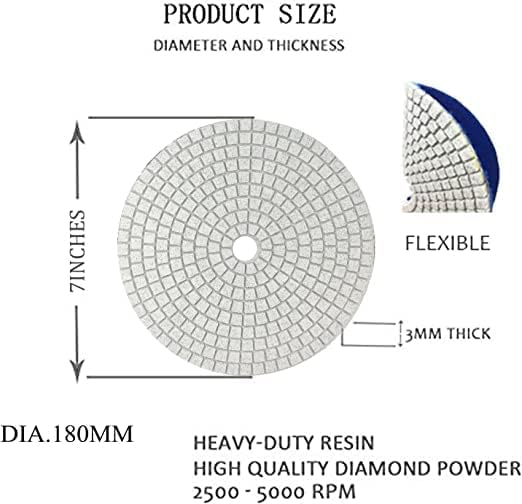 1 п.п. 7 инчи дијамантски влажни/суви влошки за полирање гранит полски за бетонски мермер кварц камен countertop гранит полирање