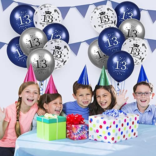13-ти Роденден Балони, 15 ПАРЧИЊА Темносина Сребрена 13-ти Роденден Балони За Момчиња Девојки Сина Среќен 13-Ти Роденден Украси