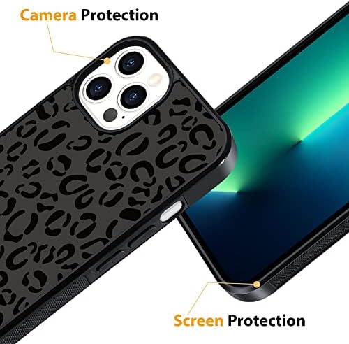 Сакууло iPhone 13 Pro Случај, [Заштитник На Екранот + Kickstand] Дизајн На Црн Леопард Гепард, Лесен Флексибилен Tpu Браник Заштитен Случај