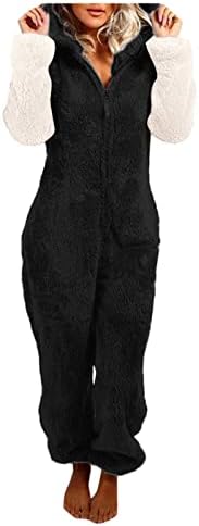 Пуче пижама за жени зима топло едно парче pjs скокови од унисекс, возрасни долги ракави со качулка