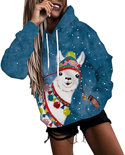 Narhbrg Божиќна западна худи женски смешни ирваси Божиќни маички пуловер со долг ракав гроздобер џемпер со џампер со качулка