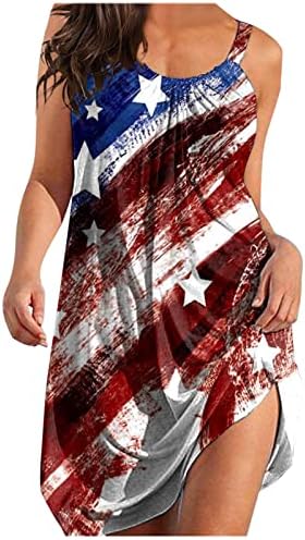 4 јули Фустан На Плажа За Жени Летен Лежерен Бохо Фустан Знаме На САД Лажичка Без Ракави Течен Мини Сарафан