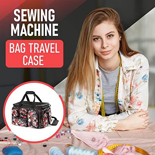 Кутија за машина за шиење OFOVV, торба за носење со отстранлива подлога за подлога, погодни за повеќето стандардни машини за шиење,