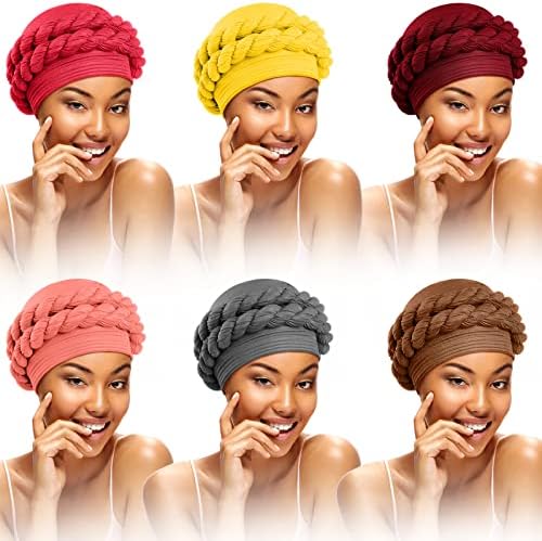 Ханаив 6 компјутери африкански глави за глава за црни жени плетенка африканска турбанска капа за глава за глава за глава за глава за девојчиња