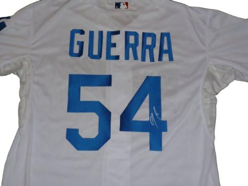 Javy Guerra Autograived Los Angeles Dodgers Grey Jersey w/Доказ, слика на потпишување на Javy за нас, Лос Анџелес Доџерс