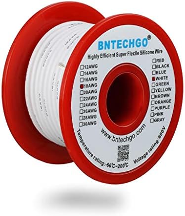Bntechgo 18 мерач силиконски жица калем 50 стапки Бела Флексибилни 18 AGG Заглавени Конзервирана Бакарна Жица