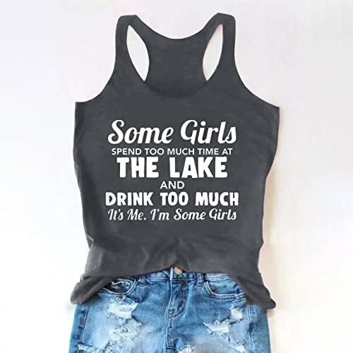 Обичен резервоар за тркачки бек за жени Возрасни девојки Смешни графички резервоари, изреки летни удобни маици без ракави