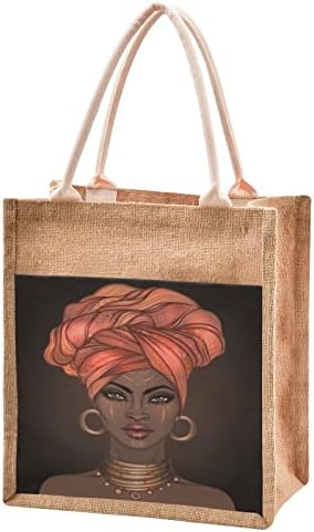Афроамериканец прилично дама јута торба за еднократна употреба на намирници за намирници торбички за торбички за плажа, торбички торби со рачка