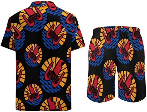 Палто раце на француска полинезија машка 2 парчиња облека на плажа на хавајски копче надолу со кошула со краток ракав и костуми за