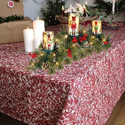 Неросун 24-инчна Божиќна Декорација На Светлината, Држач За Божиќни Свеќи Со Лер Батерија Со Борови Конуси Црвени Цреши И Зелени Лисја За