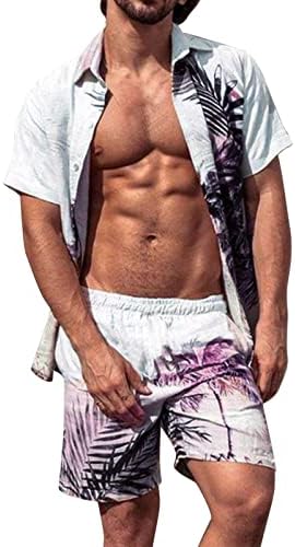 Мажи модни патеки со 2 парчиња облека за мускулна маица и кратки костуми лапел лесен одмор 3Д печати хавајски костуми
