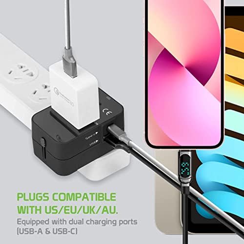 Travel USB Plus Меѓународен адаптер за напојување компатибилен со Karbonn K9 Smart Grand For Worldwide Power за 3 уреди USB TypeC,