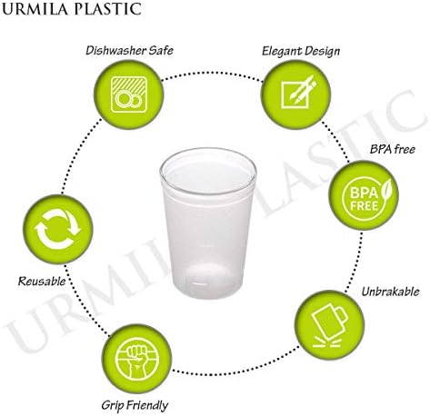 Урмила Пластика Поликарбонат Редовни Чаши За Пиење За Сок Од Вода За Трпезариска Маса Домашна Кујна Забава Ресторан 200 мл Сет од 6 Транспарентни