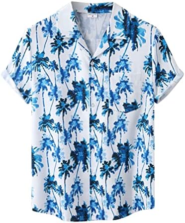 HDDK Mens Casual Хавајски кошули, летен краток ракав Тропски цветни гроздобер печати редовно вклопување на врвовите на плажа