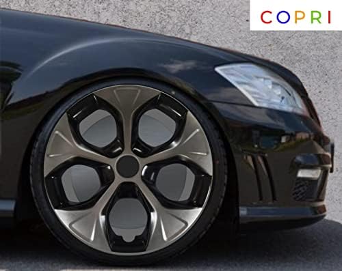 Копри комплет од 4 покривка од 4 тркала од 13 инчи сребро-црни Hubcap Snap-on Fits Hyundai Accent