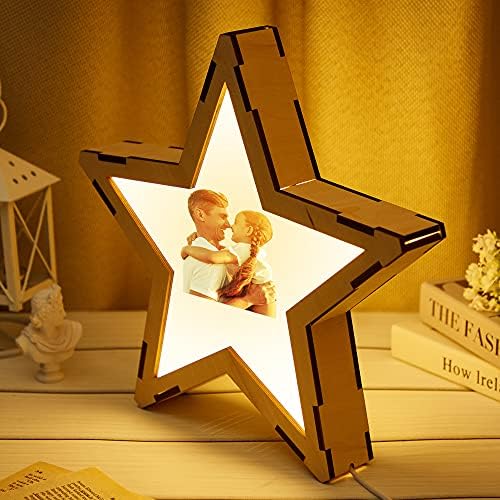Обична дрвена starвезда во форма на starвезда предводена ноќ за детска соба, симпатична персонализирана фотографија и име starвездена