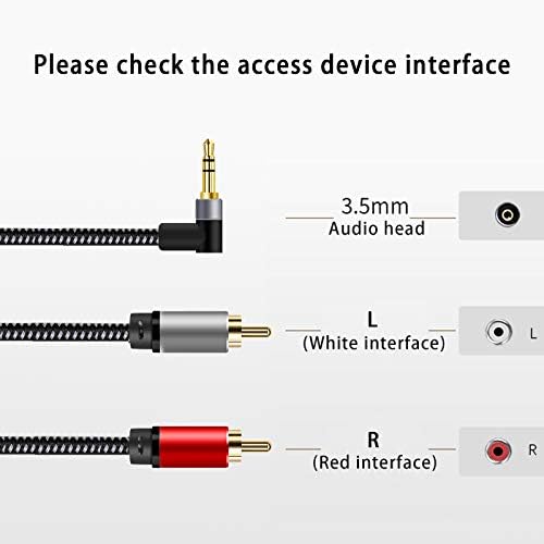 3,5мм AUX кабли, аудио кабел од 90 ° RCA, 3,5 мм до 2-малечки RCA стерео сплитер кабел 1/8 десен агол TRS до RCA директен приклучок