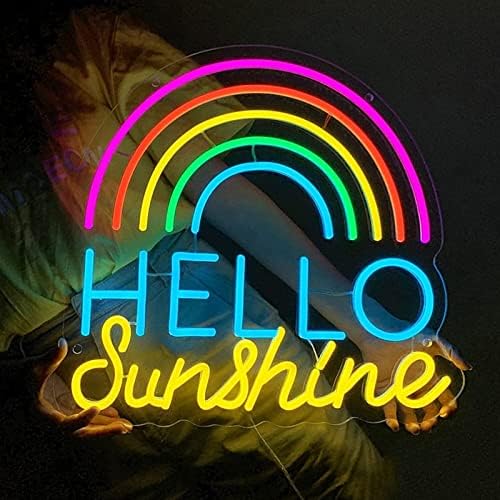 DVTEL Hello Sunshine Rainbow Neon Sign LED моделирање светло светло светло букви со табла Акрилна табла неон декоративна светлина,