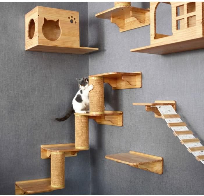 FZZDP мачка играчка мачка мост, скала за искачување рамка мачка дрва куќа дрво маче платформа за скокање DIY миленичиња мебел куќа игра wallид-монтирана